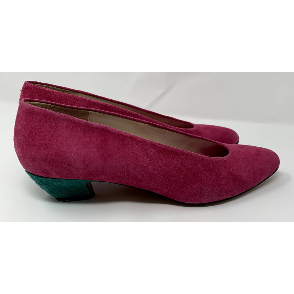 Evan-Picone Vintage Pumps Women 8M Fuchsia Suede Colorblock Kitten Heel Spain